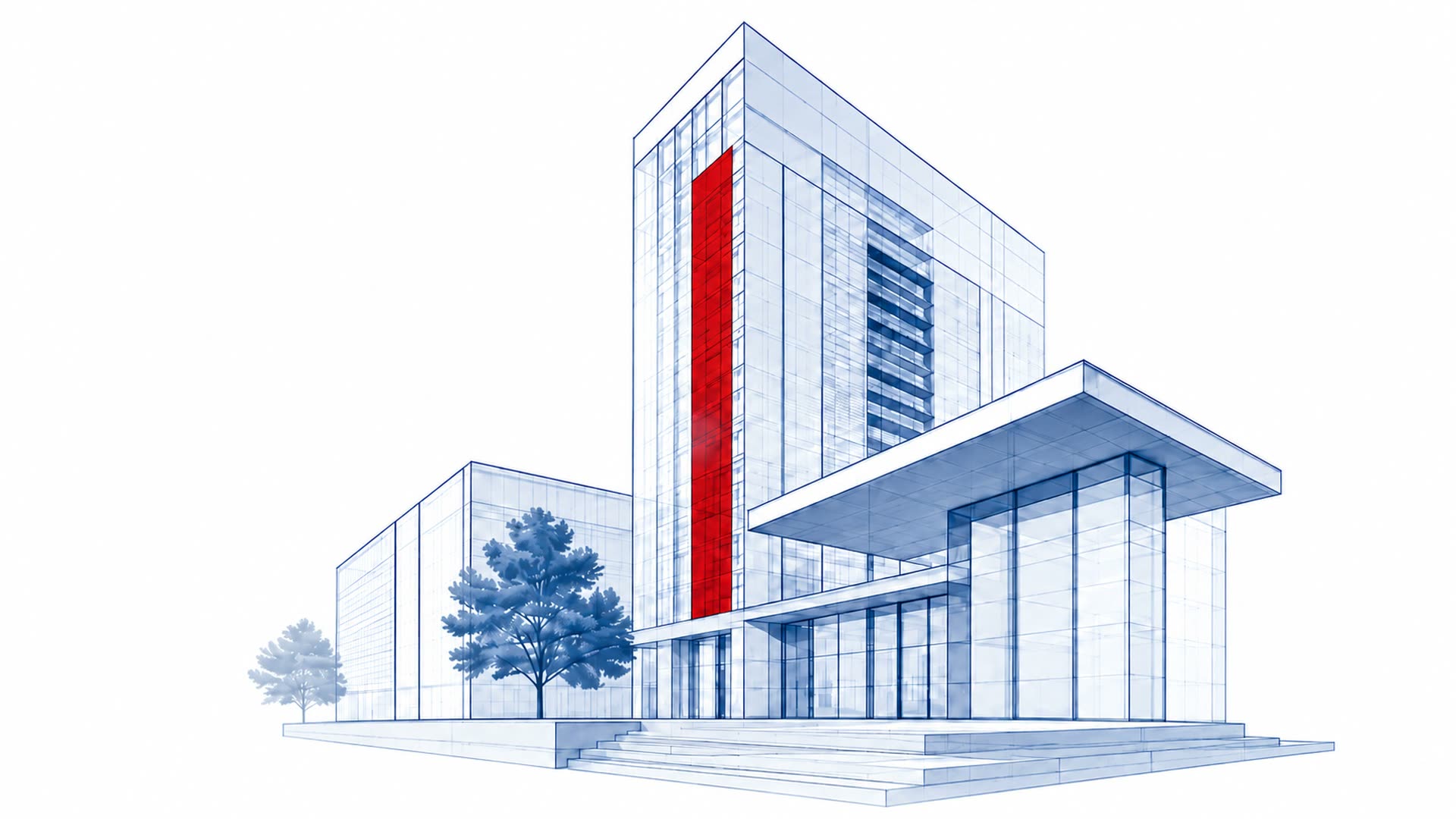 Perspective filaire d'un bâtiment de bureaux — BT Consulting & Management, bureau d'études techniques